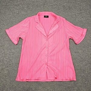 Lala Shirt Womens Small Pink Collared Short Sleeve Pleated Button Up Top